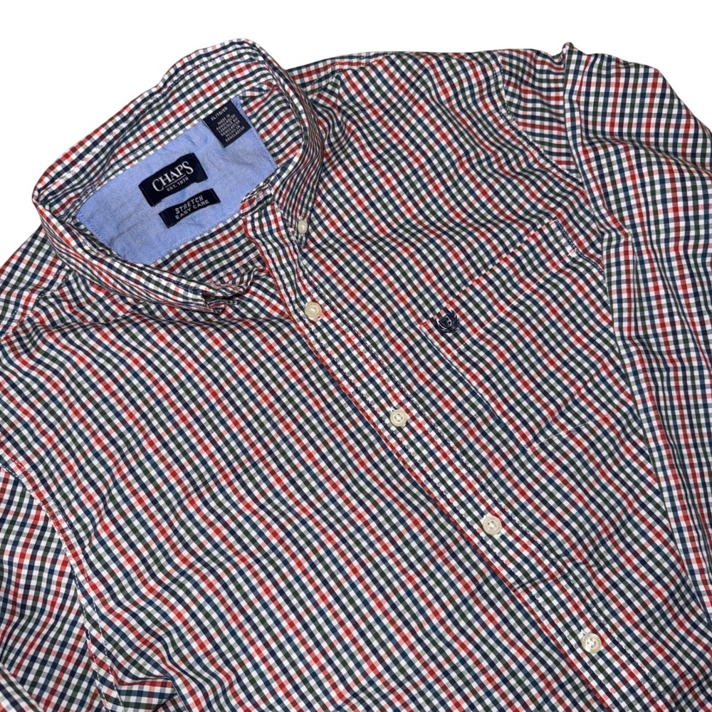Chaps RL XL Mens Stretch Easy Care‎ Long Sleeve Gingham Check Button Down Shirt